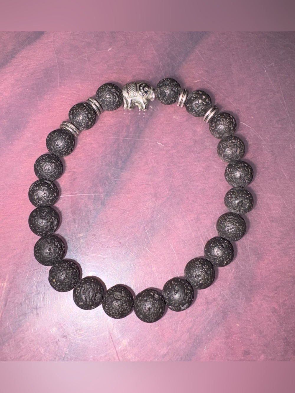 Black Lava Stone Elephant Beaded Stretch Bracelet